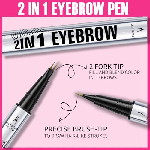 Eyebrow Pen Waterproof Eyebrow Pencil, 2025 New Upgraded Eye-brow Pencil 2-in-1 Dual-Ended Microblading, with 2 Tip,Eye Brow Pen for Natural Hair-Like Brows, Last All-Day, Brown