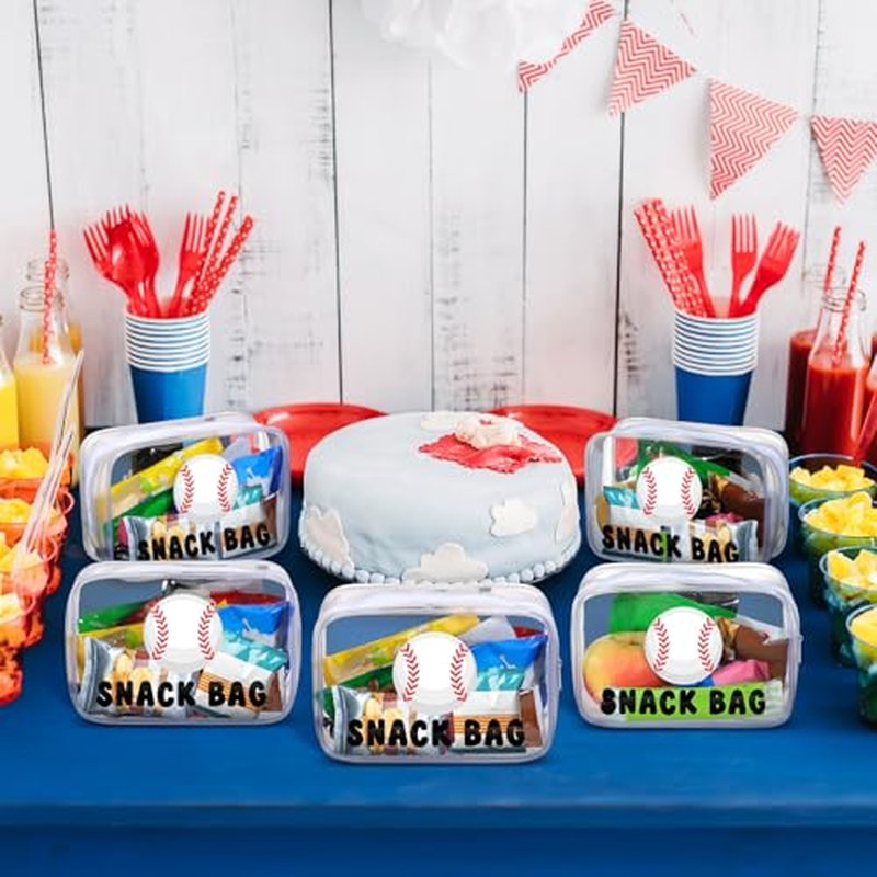 12 Pcs Baseball Snack Bags for Team Gifts Baseball Goodie Treat Candy Pouch Bags Clear PVC Waterproof with Zipper Party Favors for Team Ground Birthday Gifts Sport Supplies
