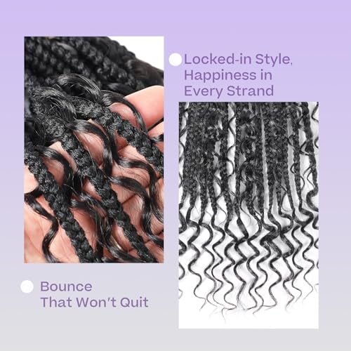 salanno Classic Goddess Box Braids Crochet Hair 24 Inch - 8 Packs of Synthetic Extensions with Curly Ends, Natural Black