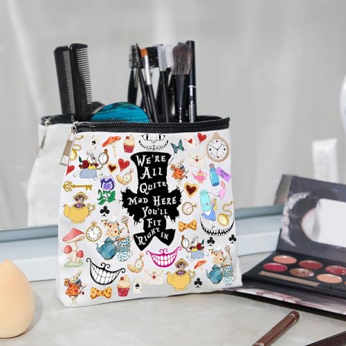 WZJHCL Hatter Quotes Makeup Pouch Cartoon Lover Storage Pouch Fairytale Book Inspired Cosmetic Bag We're All Mad Here (Quite Mad)