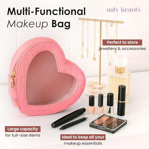 Aaly Beauty Heart Makeup Bag - Pink Cosmetic Organizer for Full-Size Makeup & Skincare