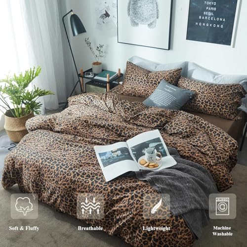 Queen Size Leopard Print Comforter Set - 3 Pieces Animal Cheetah Bedding with Pillowcases