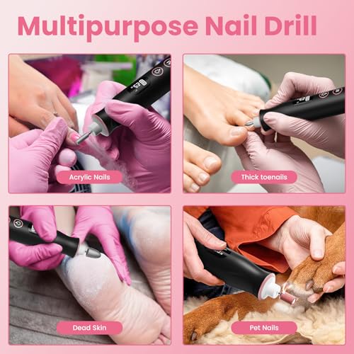 Black Electric Nail Drill with 10 Speeds & 10 Bits – Beginner-Friendly Professional Nail File