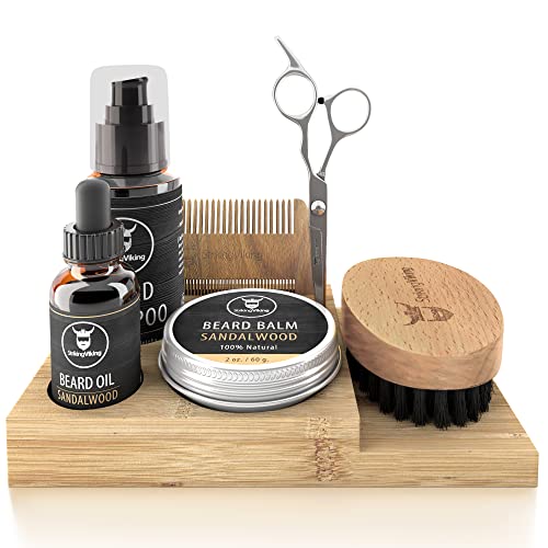 Striking Viking Bamboo Beard Kit for Men - 7.3 in x 4.5 in x 1 in - Portable Grooming Caddy Organizer for Beard Balm & Oil Products - With Scissors & Comb Brush Holder