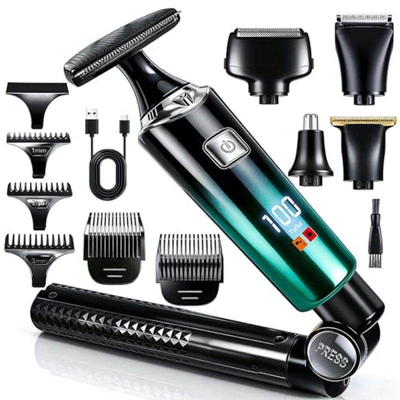 Back Shaver for Men,LED Display 5 in 1 Electric Body Groomer with Adjustable Long Handle - Rechargeable, IPX6 Waterproof Trimmer for Full Body Grooming