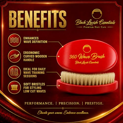 Men's Curved Boar Bristle Wave Brush for Deep Hair Styling - Soft or Hard