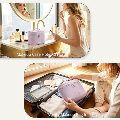 Purple Vegan Leather Makeup Bag Vanity Case, Women’s Travel Cosmetic Organizer