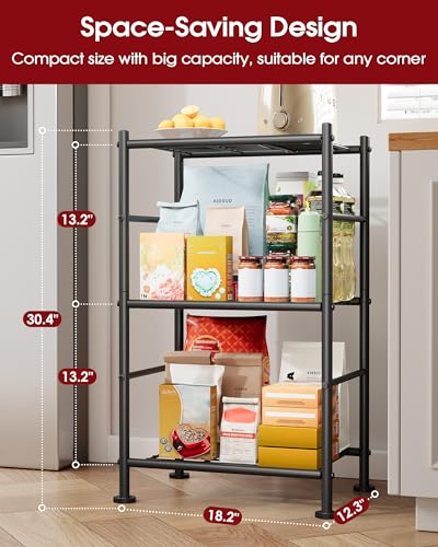 3-Tier Metal Wire Shelving Unit - Adjustable Slim Storage Rack, Black, 18.2 x 12.3 x 30.4 Inches (Variation: 3 / 18.2" x 12.3" x 30.4")