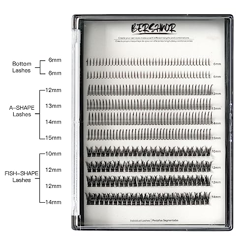 Bluesmurfs Individual False Lash DIY Eyelash Extensions 348 Clusters Lashes CD Curl Long Lashes Volume Individual Lashes Mixed Tray Faux Mink Fake Eyelashes Top Bottom Lashes DIY at Home (6-15mm MIX)