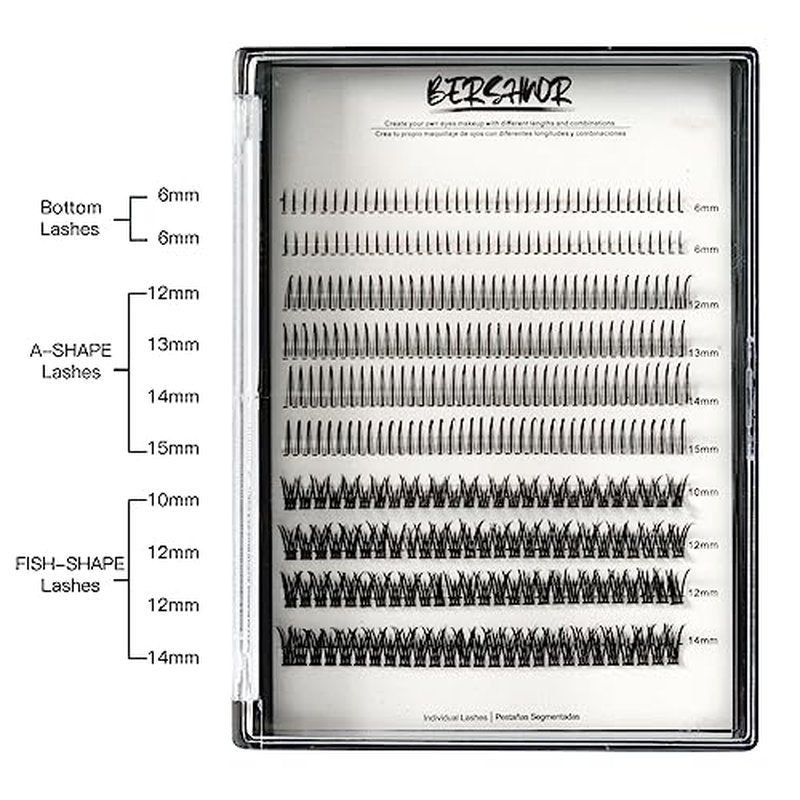 Bluesmurfs Individual False Lash DIY Eyelash Extensions 348 Clusters Lashes CD Curl Long Lashes Volume Individual Lashes Mixed Tray Faux Mink Fake Eyelashes Top Bottom Lashes DIY at Home (6-15mm MIX)