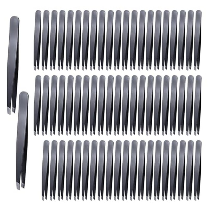 64 Pieces Eyebrow Tweezers Bulk for Women Men, Precision Stainless Steel Slanted Tweezers Mini Tweezer for Brow, Facial Hair & Ingrown Hair Removal, Plucking Blackhead