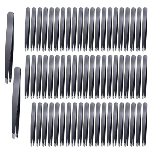 64 Pieces Eyebrow Tweezers Bulk for Women Men, Precision Stainless Steel Slanted Tweezers Mini Tweezer for Brow, Facial Hair & Ingrown Hair Removal, Plucking Blackhead