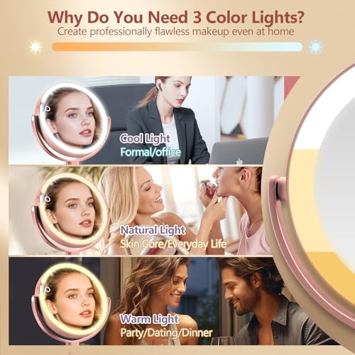 Makeup Mirror with Lights 20X Magnification Touch Control - Rose Gold