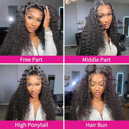 Gureimi Natural Black 20 Inch Deep Wave Lace Front Human Hair Wig - Pre Plucked & Full, Silky Virgin Hair
