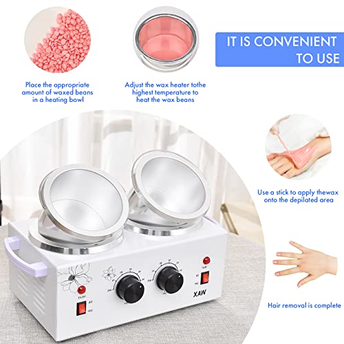 WAOYPGZ Portable Double Pot Waxing Kit with White Warmer - Adjustable Temperature