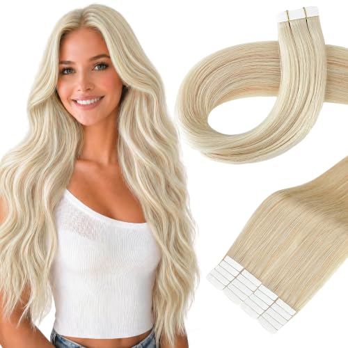 Tape in Hair Extensions 18 Inch Blonde Highlighted P18/613 - Seamless & Natural Look