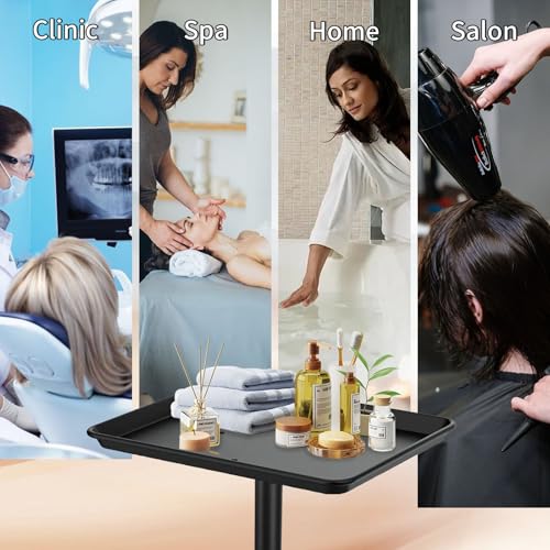 Black Salon & Tattoo Rolling Tray Cart with Height Adjustment - Niuadage