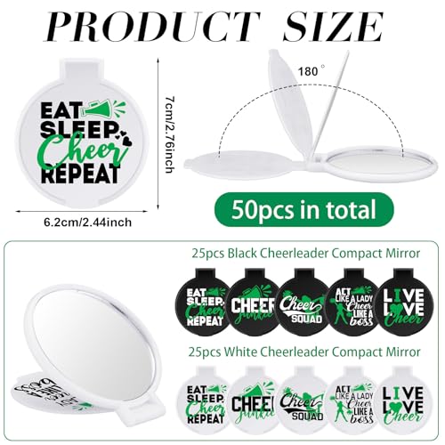 50 Pcs Green Cheerleader Compact Mirrors Bulk Gift Set - Inspiring & Portable