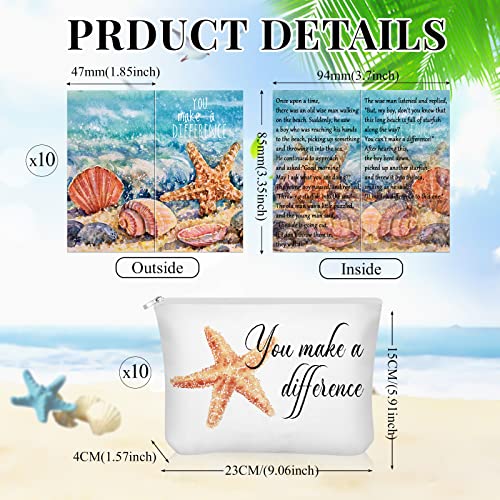 Sieral 20 Pcs Employee Appreciation Gifts Bulk for Volunteer Coworkers You Make a Difference Cosmetic Bags Pouch with Starfish Motivational Cards for Teacher Office Staff