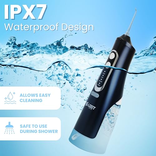 Advance Black Cordless Dental Water Flosser with 4 Modes & 8 Tips - 310ML