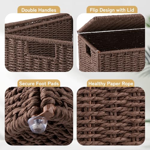 Laundry Hamper with Lid - 90L Brown Handwoven Wicker Basket for Bedroom & Bathroom