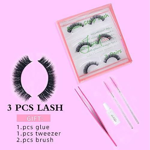 3 Pairs D curl lashes,Cat Eye Faux Mink Russian Lashes,Fluffy Volume False Eyelashes Strip that Look Like extensions,Dramatic Glam Natural Wispy Lightweight Reusable DD Curl Lash Set(Jasmine)