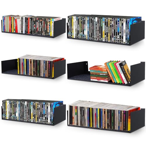 Patioer Set of 6 Black U-Shaped Floating Wall Shelves - Metal Book & Media Storage