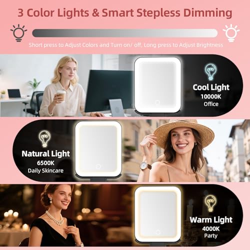 Rechargeable Travel Mirror with Lights 10X/1X Magnification, Dimmable LED, Compact