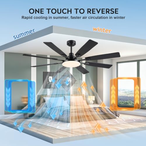 JSAITEE 60-Inch Brown Ceiling Fan with Light & Remote - Modern Low Profile
