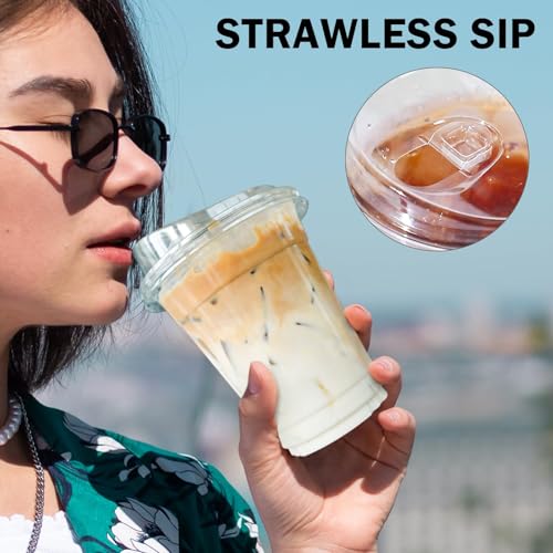16 oz 500 Pack Clear Plastic Cups with Sip Lids - Iced Coffee Cups - Variation of 16oz-500Pack
