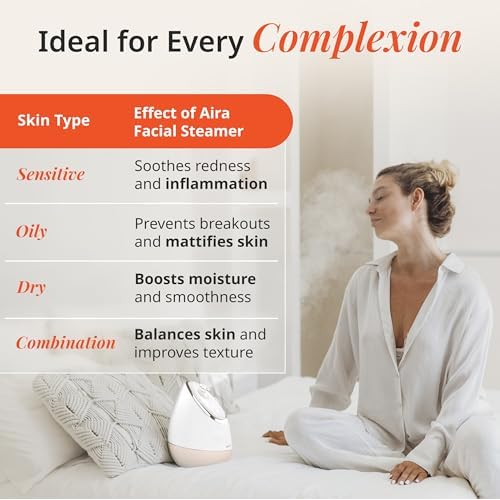 Vanity Planet Aira Ionic Facial Steamer (Beige) - Pore Cleaner That Detoxifies, Cleanses and Moisturizes - Adjustable Nozzle, Water Tank with 3 Essential Oil Baskets