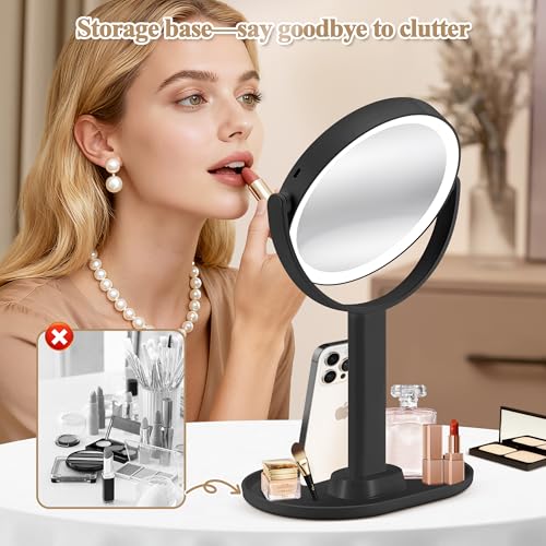 Makeup Mirror with Lights, Double Sided 1x/30x Magnifying Mirror with Light, Rechargeable 3 Color Lights and Adjustable Brightness, 360¡Æ Rotation Detachable Comes with Tweezer(Dark)