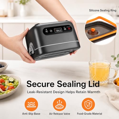 Dark Gray 1.2L Self-Heating Lunch Box for Adults - Cordless Food Warmer