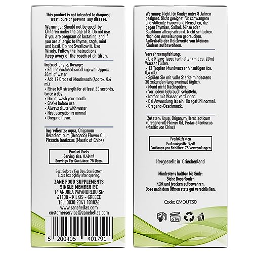 Zane Hellas Mouthwash with Oregano Oil – Herbal Alcohol & Fluoride Free, 2 fl oz