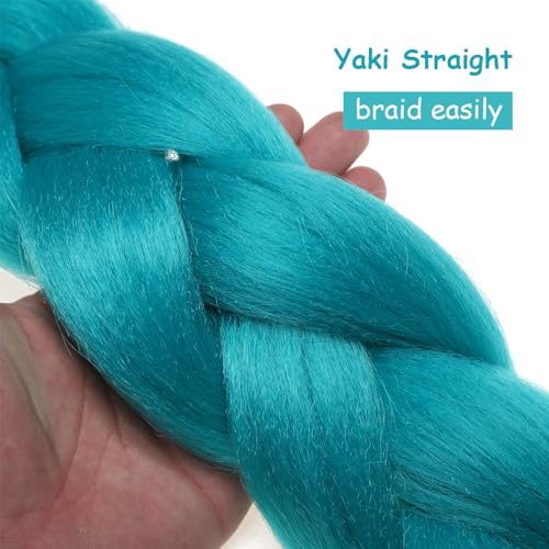 Pre Stretched Synthetic Braiding Hair Extensions 24 Inch Teal 6 Packs - Jumbo Festival Colorful Braid