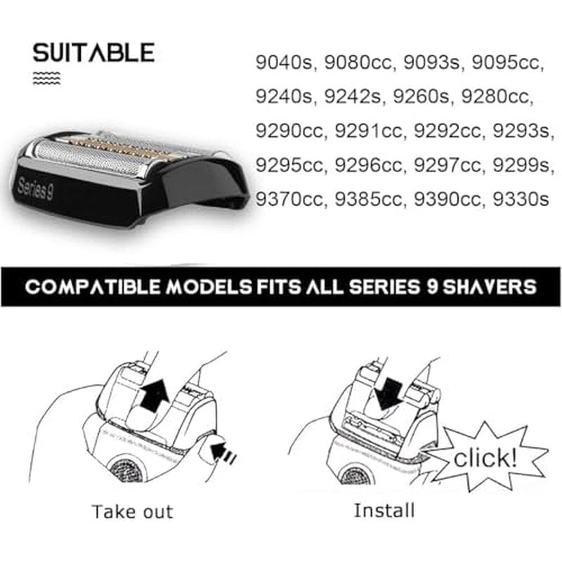 92B Replacement Head Series 9 Electric Shaver Replacement Head Compatible with Braun S9 Sport Replacement Head, 92B Foil Blades for All Series 9 Shavers 9477cc,9330s,9465cc,9460cc,9419s,9390cc,9385cc