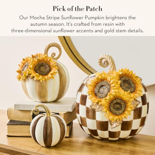 Mocha Stripe Sunflower Pumpkin Decorative Figurine - Fall Autumn Home Decor