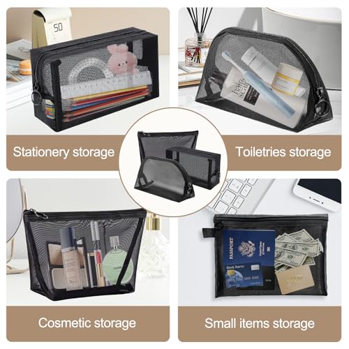 Hotipine 8PCS Mesh Makeup Bag Set - Clear Travel Cosmetic & Toiletry Organizer
