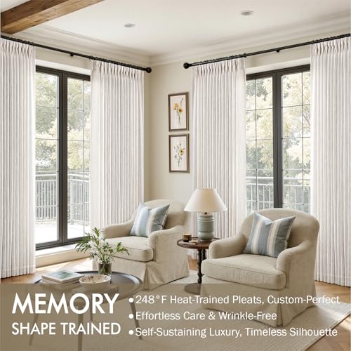MIULEE 102-Inch Natural Linen Curtains 2 Panels, Thick Pleated Drapes, 40"W x 102"L