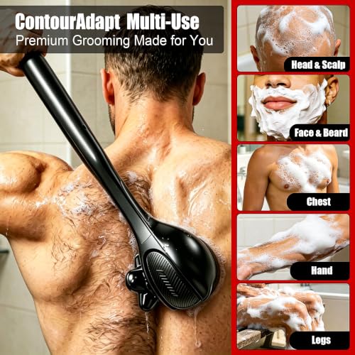 Men's Back Shaver with Long Handle - Detachable, Rechargeable Grooming Tool