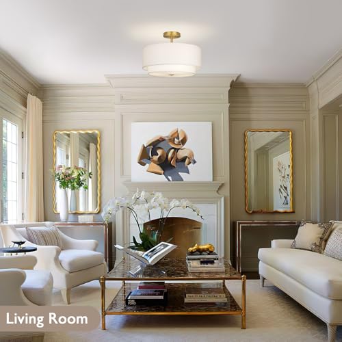 Gold 16-Inch Dual Drum Ceiling Light Fixture with White Fabric Shades
