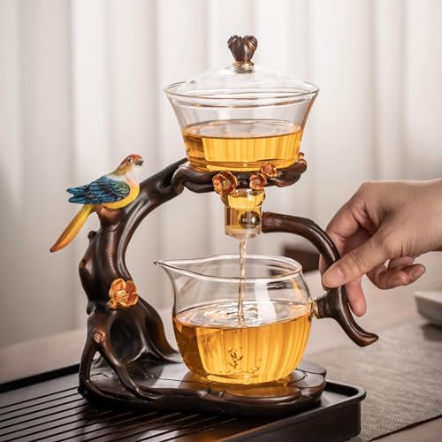 Kungfu Glass Tea Set with Bird Design - Automatic Glass Teapot and Cups