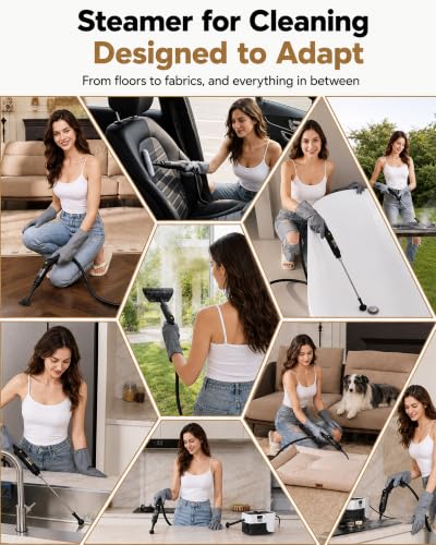 GEVOLCM White Handheld Steam Cleaner with 3 Adjustable Steam Levels & 18 Accessories