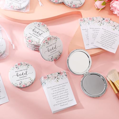 Pink Bridal Shower Favors Makeup Mirrors & Thank You Cards Set - 24 Pieces