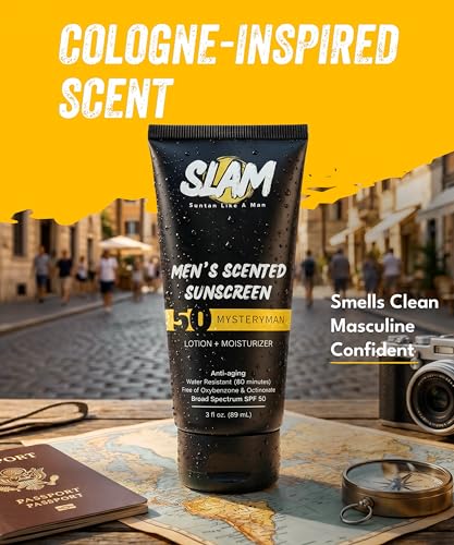 Men's SPF 50 Sunscreen Lotion Set - MysteryMan 3oz x 2 Pack, Scented Cologne-Style, Water-Resistant, Lightweight Skin Protection