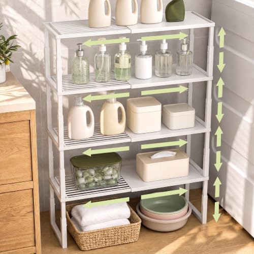 White Stackable Metal Cabinet Shelves - Heavy Duty Pantry Storage, 4 Pack