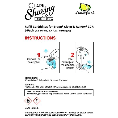 Clark Shaving Co. Refill Cartridges for Braun Clean & Renew 10-Pack - Lemon Fresh, 4.5"