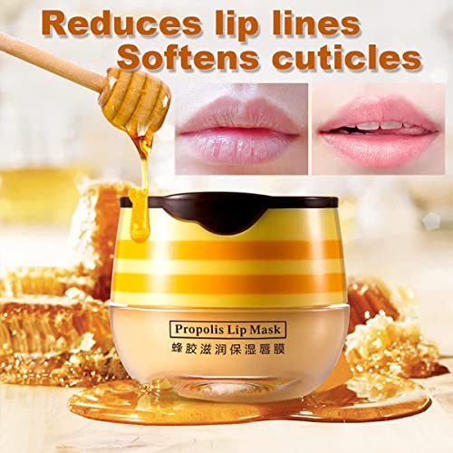 3PCS Honey Lip Balm, Vitamin E Moisturizing Propolis Sleeping Lip Mask, Effective Reduces Lip Lines Prevention Dry and Cracked Lip Scrubs Exfoliator Smoothing Dry Lip Care