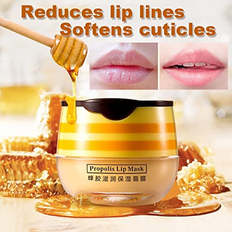 3PCS Honey Lip Balm, Vitamin E Moisturizing Propolis Sleeping Lip Mask, Effective Reduces Lip Lines Prevention Dry and Cracked Lip Scrubs Exfoliator Smoothing Dry Lip Care