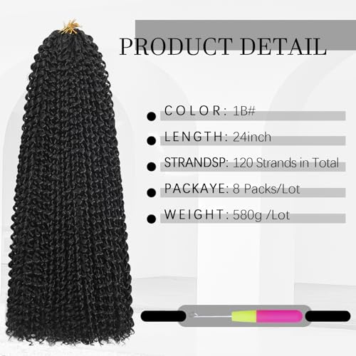 24 Inch Passion Twist Crochet Hair - 8 Packs Water Wave Braiding Extensions - Black 1B#